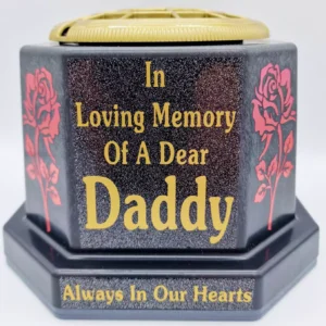 Daddy Graveside Flower Vase Pot Memorial Gift Tribute, Gold Writing with Roses