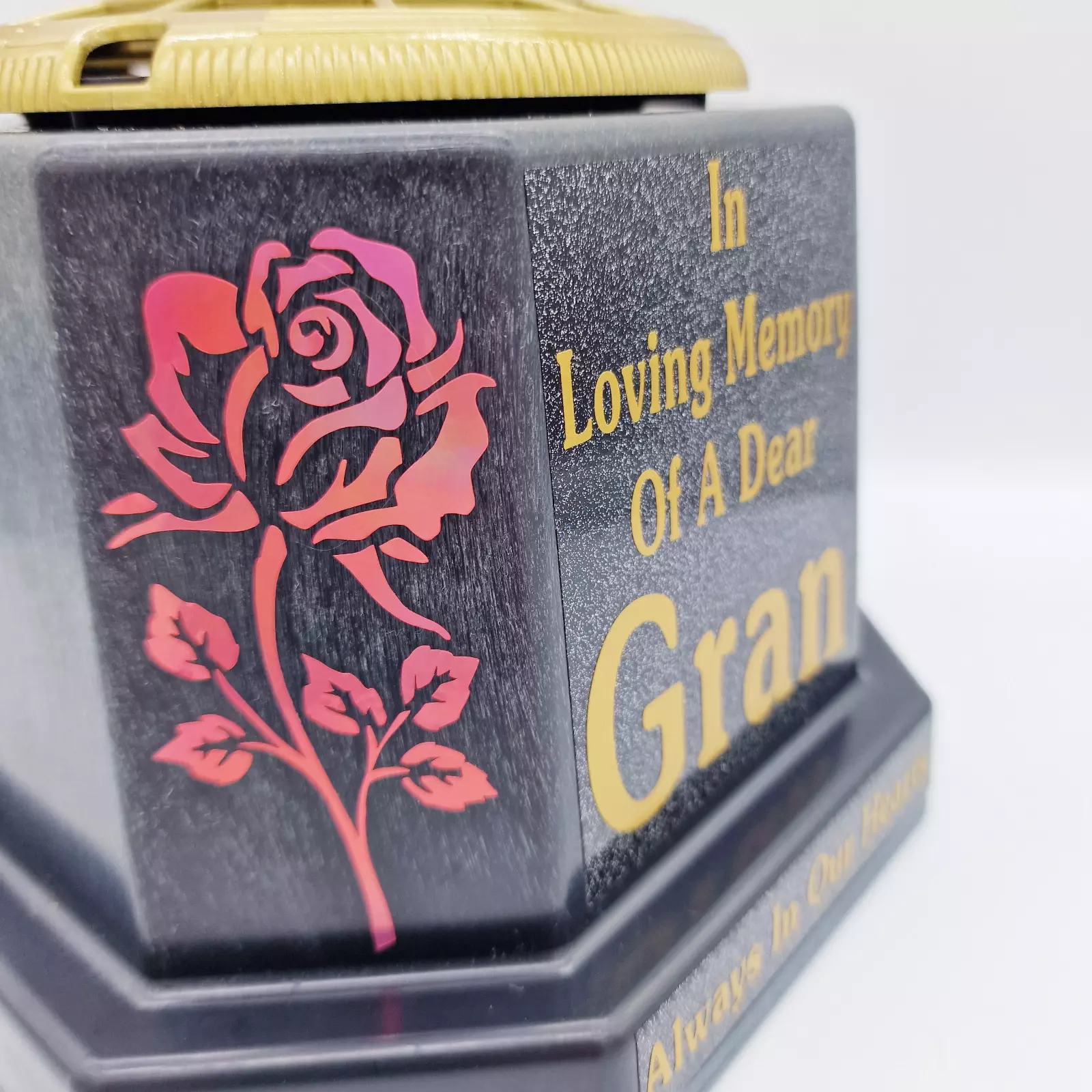 Gran Graveside Flower Pot Memorial Gift Gold Writing with Roses