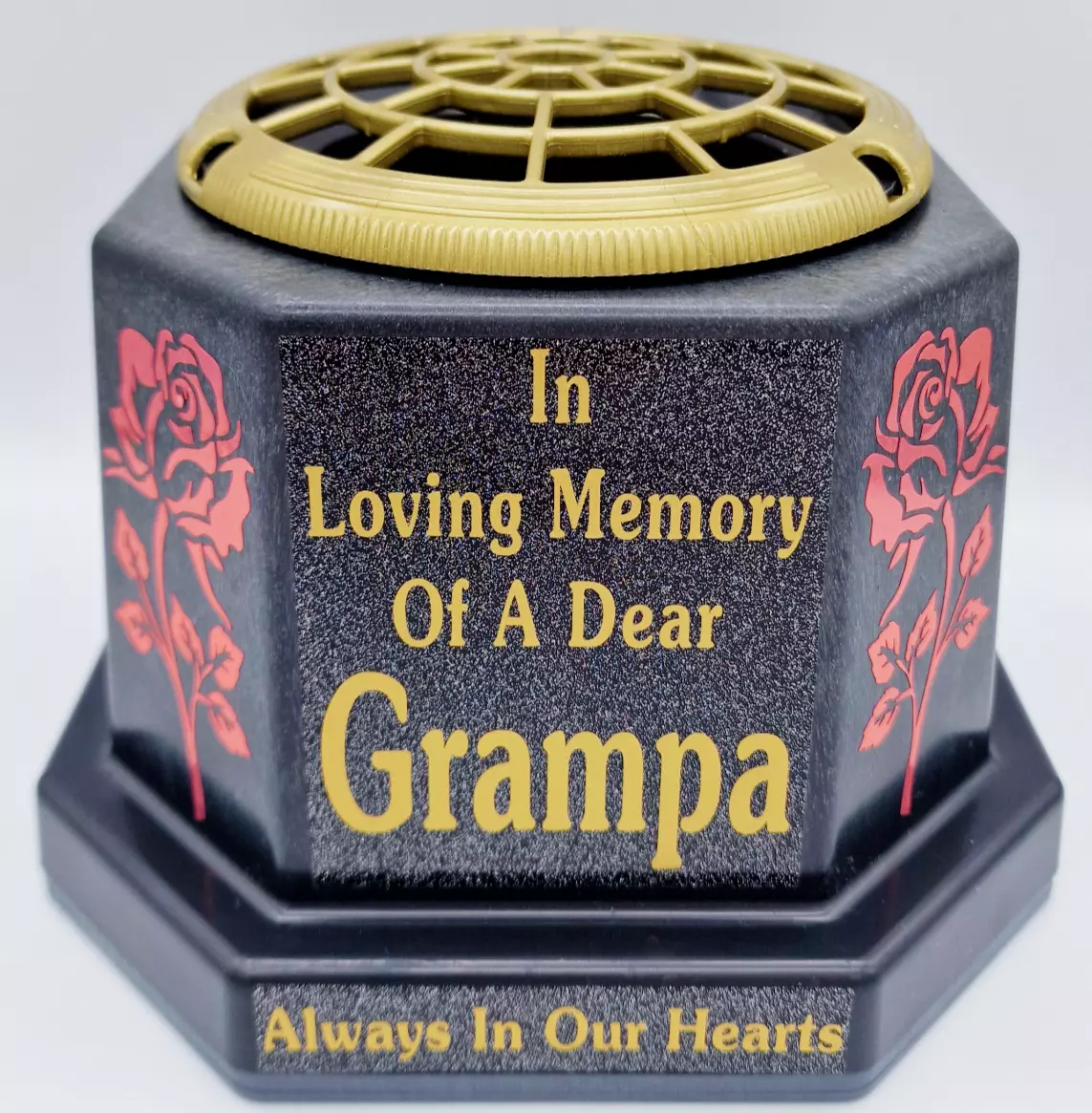 Grampa Graveside Flower Pot Memorial Gift Tribute Gold Writing with Roses