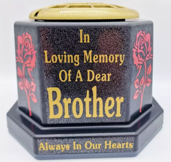 Brother Graveside Flower Pot Memorial Gift Gold Writing with Roses Signs and Memorials Brother Graveside Flower Pot Memorial Gift Gold Writing with Roses