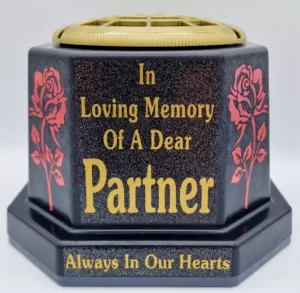 Partner Grave Flower Vase Pot Memorial Gift Tribute Gold Writing with Roses