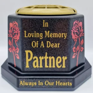 Partner Grave Flower Vase Pot Memorial Gift Tribute Gold Writing with Roses