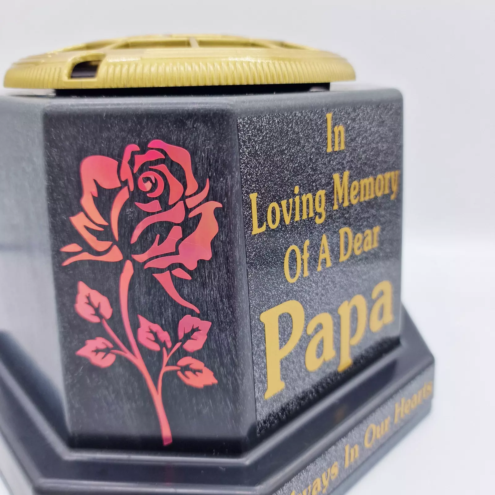 Papa Graveside Flower Vase Pot Memorial Gift Tribute Gold Writing with Roses