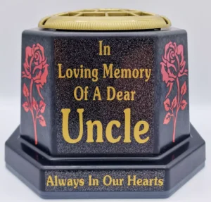 Uncle Graveside Flower Pot Memorial Gift, Gold Writing with Roses