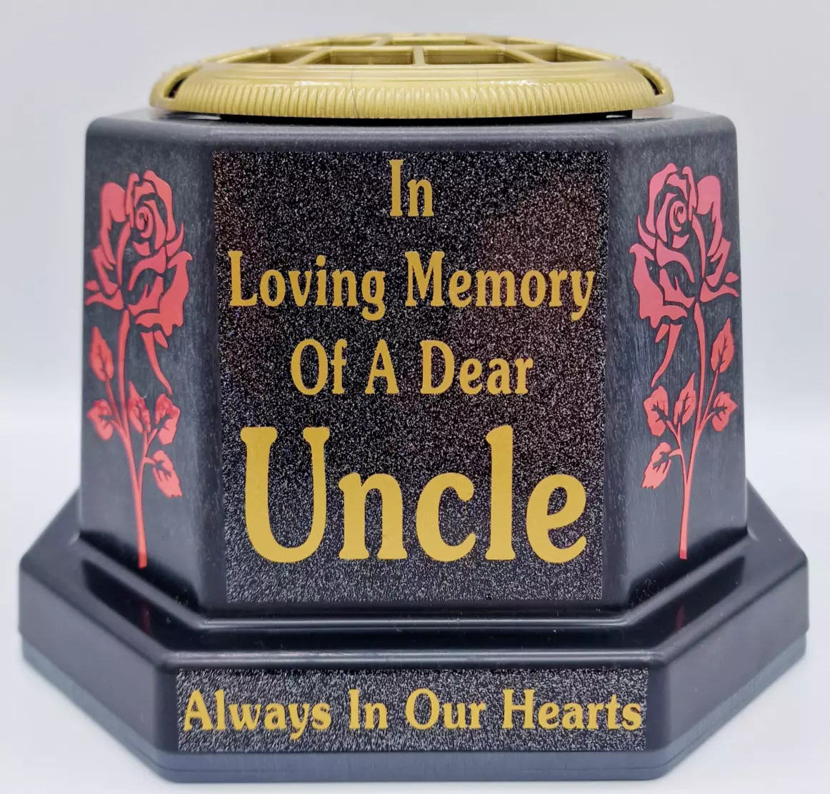 Uncle Graveside Flower Pot Memorial Gift Gold Writing with Roses