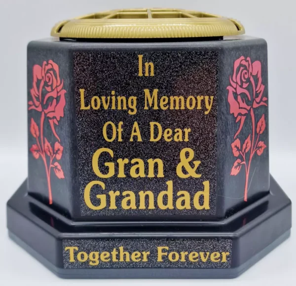 Gran Grandad Grave Flower Vase Pot Memorial Gift Tribute Gold Writing Roses