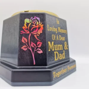 Mum & Dad Graveside Flower Pot Memorial Gift, Gold Writing with Roses