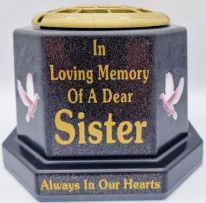 Sister Graveside Flower Vase Pot Memorial Gift Tribute Gold Writing with Doves