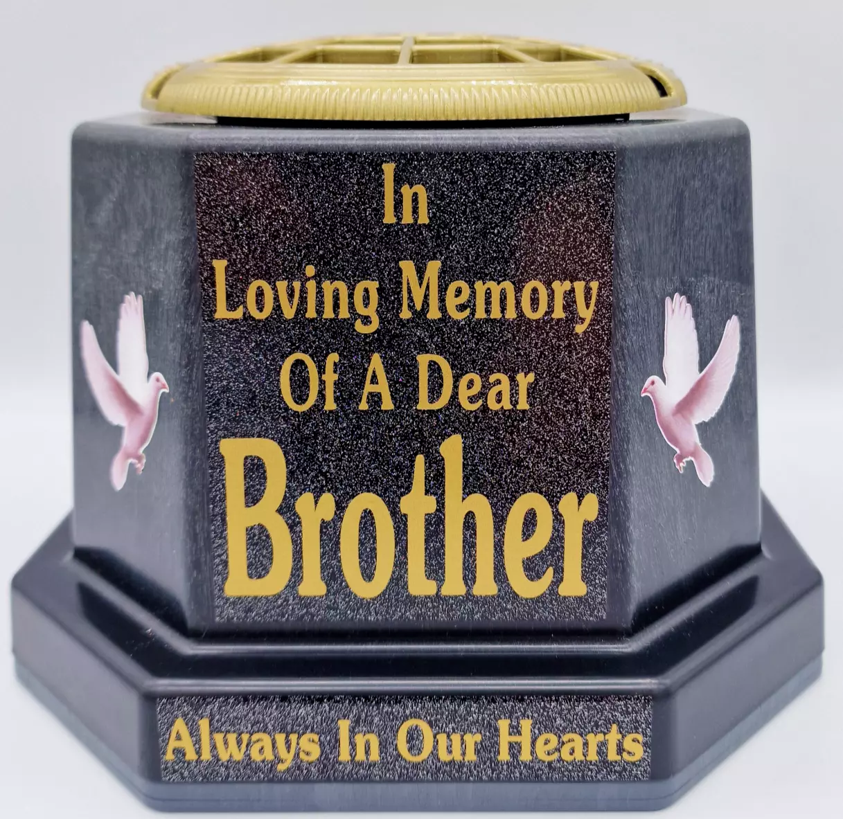 Brother Graveside Flower Vase Pot Memorial Gift Gold Writing with Doves