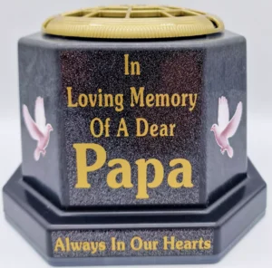 Papa Graveside Flower Vase Pot Memorial Gift, Gold Writing with Doves