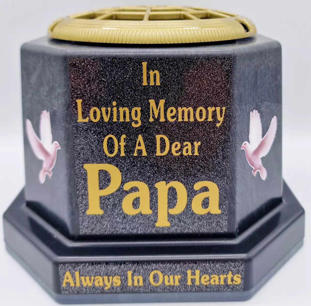 Papa Graveside Flower Vase Pot Memorial Gift Gold Writing with Doves