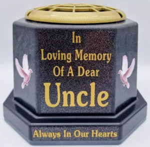 Uncle Graveside Flower Vase Pot Memorial Gift, Silver Writing with Doves