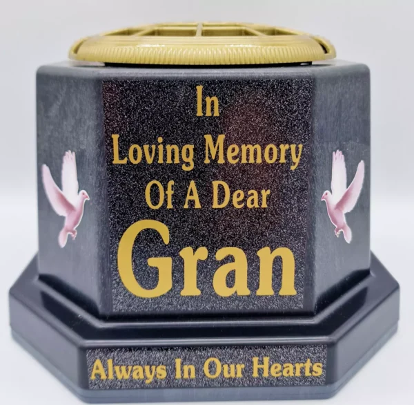 Gran Graveside Flower Vase Pot Memorial Gift Gold Writing with Doves