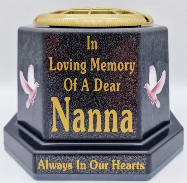 Nanna Graveside Flower Pot Vase Memorial Gift Gold Writing with Doves