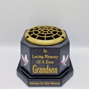 Grandson Graveside Flower Pot Vase Memorial Gift Gold Writing with Doves