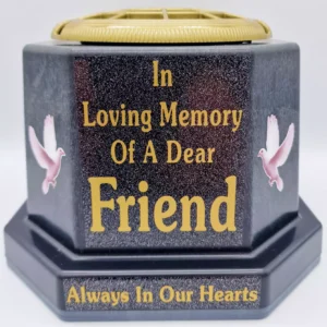 Friend Graveside Flower Pot Vase Memorial Gift Gold Writing with Doves