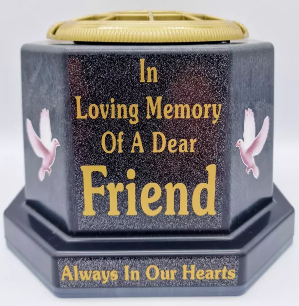 Friend Graveside Flower Pot Vase Memorial Gift Gold Writing with Doves