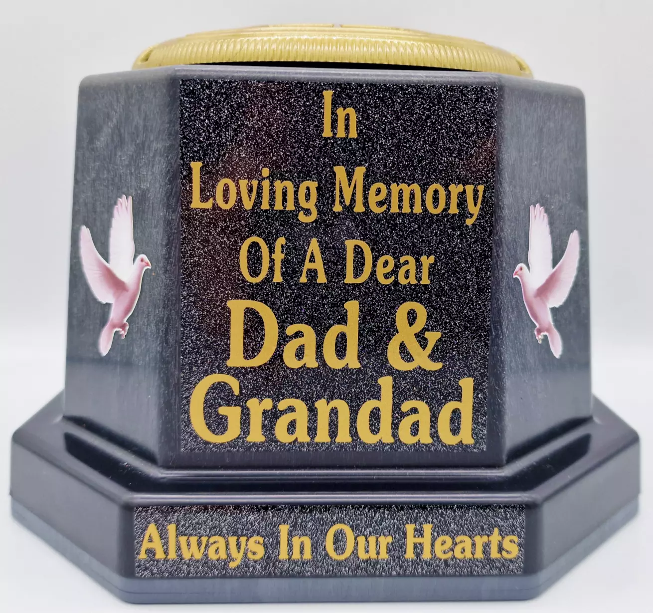 Dad Grandad Graveside Flower Pot Memorial Gift Gold Writing with Doves