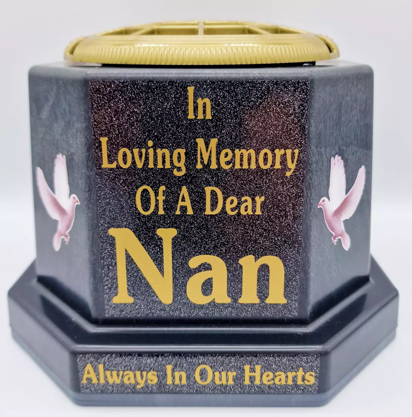 Nan Graveside Flower Pot Memorial Gift Gold Writing with Doves