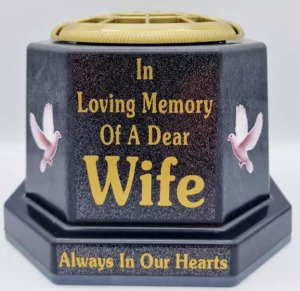 Wife Graveside Flower Pot Memorial Gift, Gold Writing with Doves