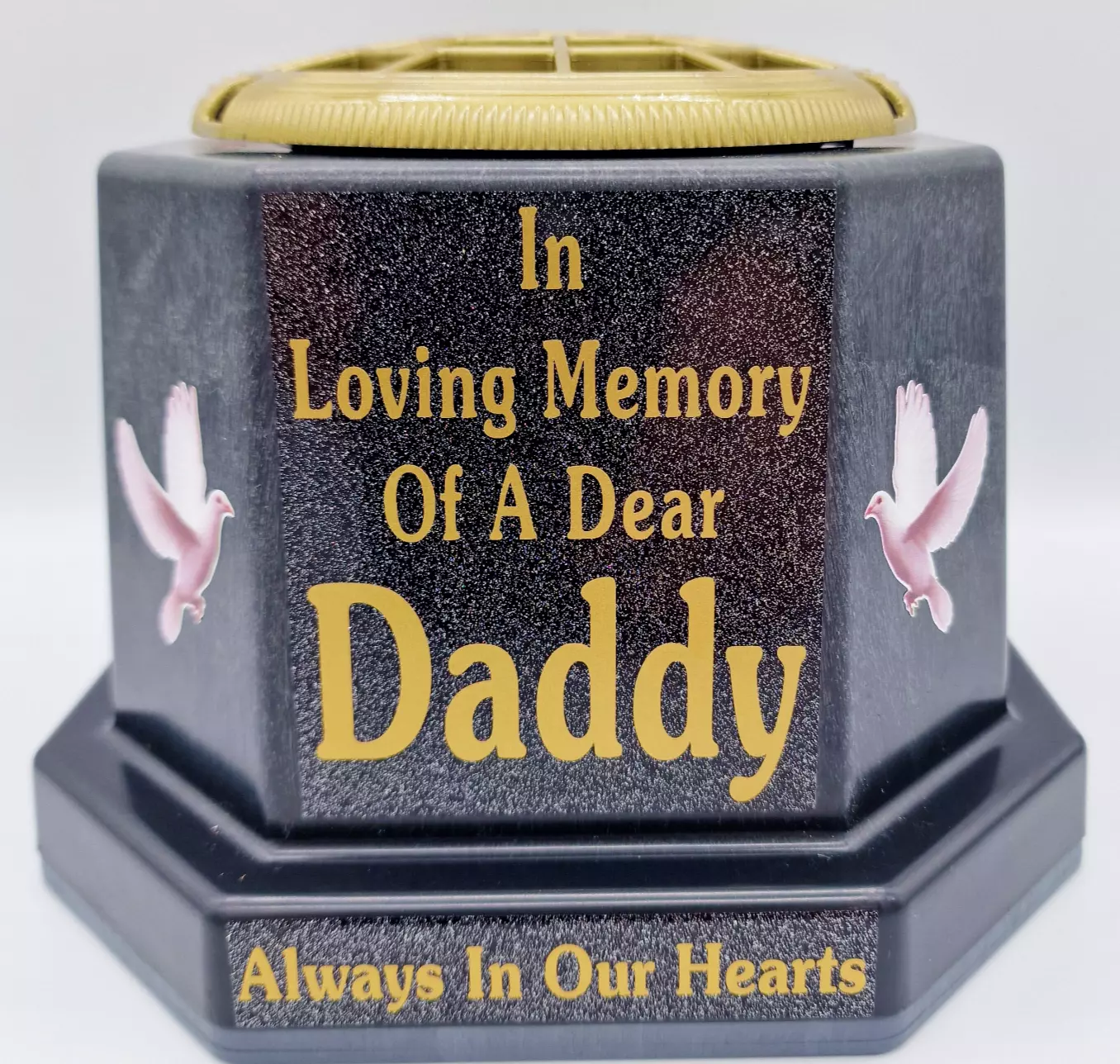 Daddy Graveside Flower Pot Memorial Gift Gold Writing with Doves