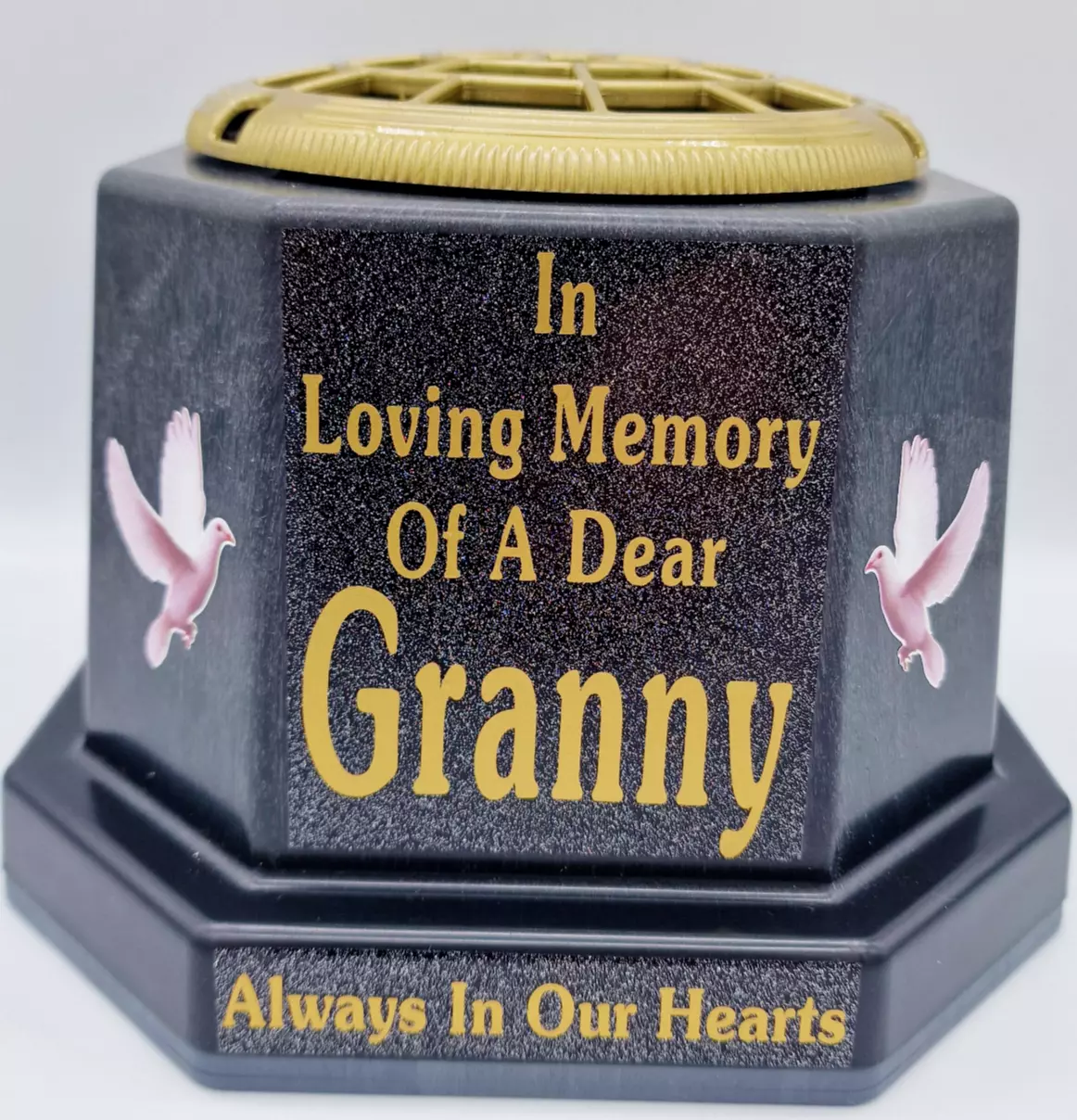 Granny Graveside Flower Pot Memorial Gift Gold Writing with Doves