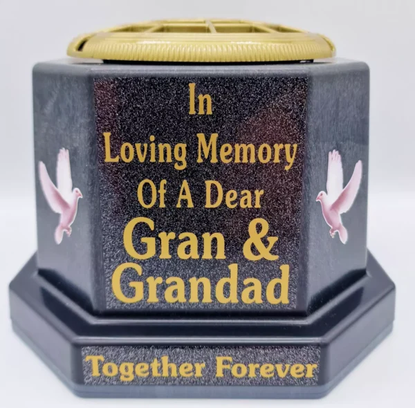 Gran Grandad Graveside Flower Pot Memorial Gift Gold Writing with Doves