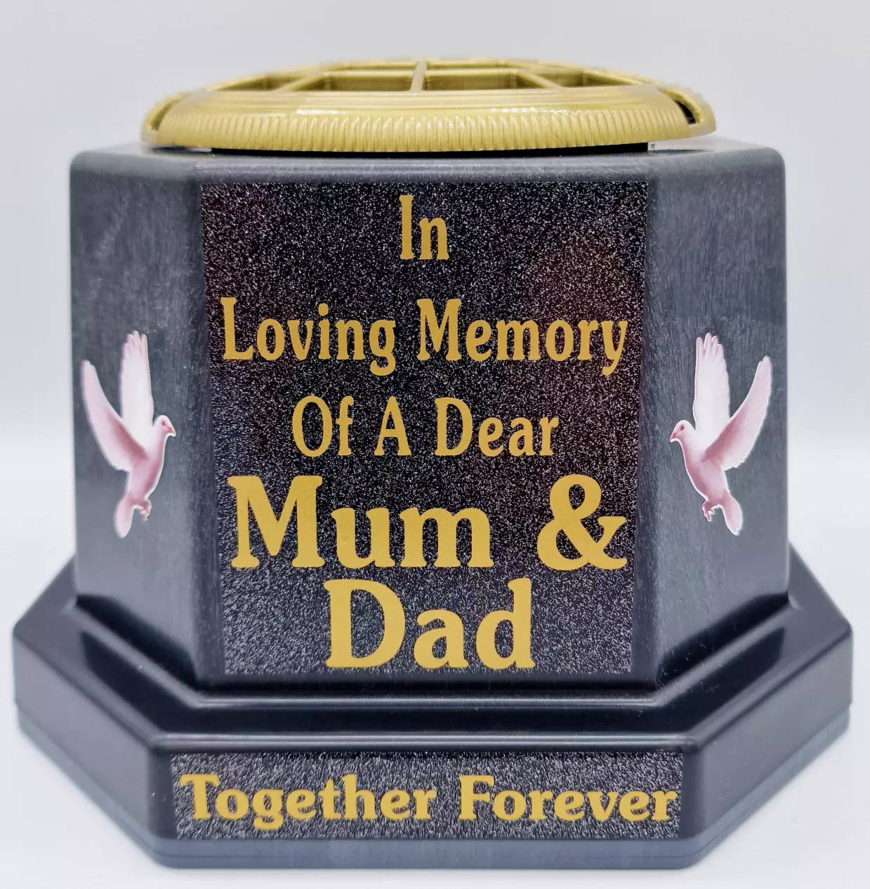 Mum Dad Graveside Flower Pot Memorial Gift Gold Writing with Doves