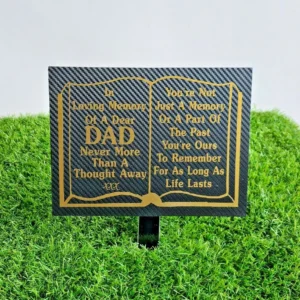 Black and gold dad memorial plaque for grave in prayer book style