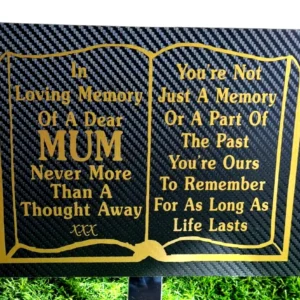 Mum Memorial Prayer Book Plaque for Grave in black and gold finish