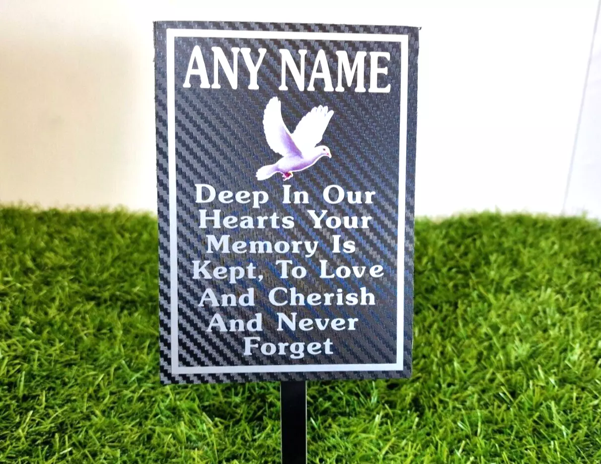 Personalised engraved plaque in silver displayed in UK memorial garden settinz