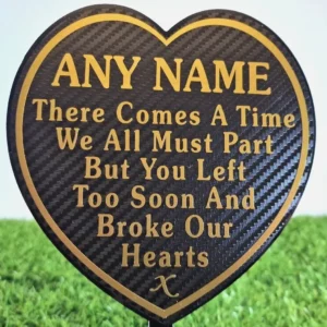 Personalised Memorial Plaque Grave Heart in gold with engraved