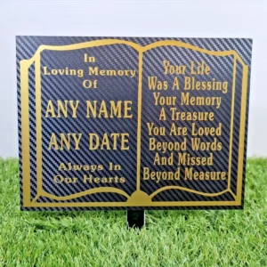Personalised Prayer Book Style Memorial Plaque with engraved