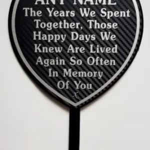 Heart memorial plaque personalised with engraved name and dates for grave