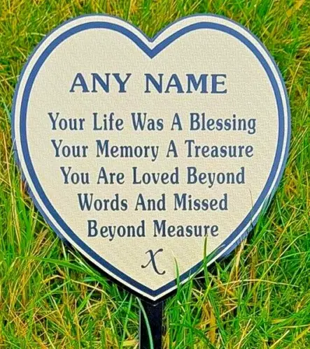 Personalised Heart Shaped Memorial Plaque For Graveside Garden Decoration Gold