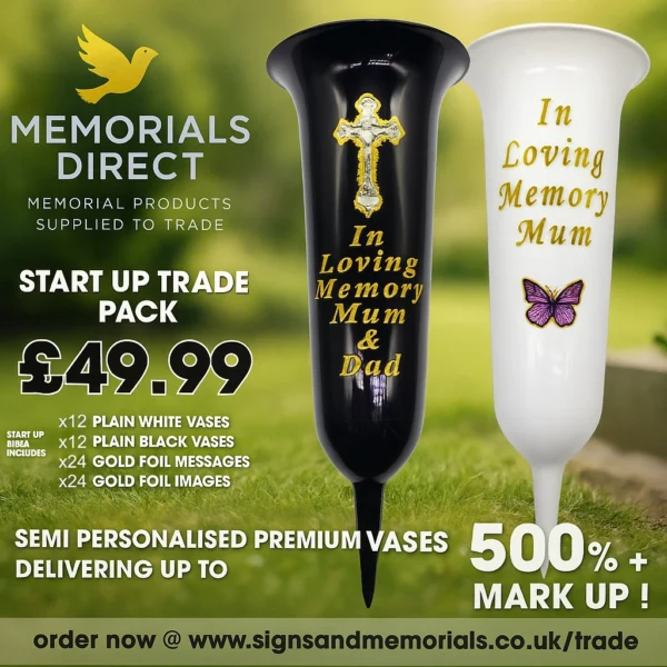 Start Up Trade Pack 24 memorial vases with multiple stickers